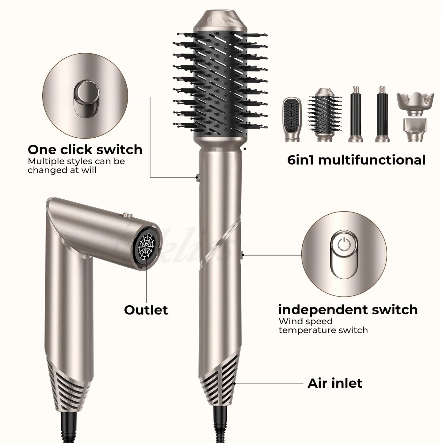 Dobrando 6 polegadas de escova de secador de cabelo de cabelo Ionic Bellower Blower Salon Ministério do seco de ar de água Curador de curling Curling Iron Styler