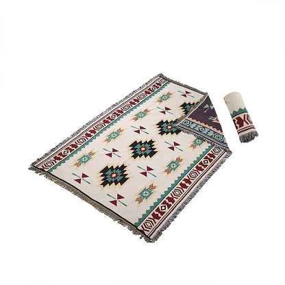 Tapis de pique-nique en lin à rayures à 180x180cm.