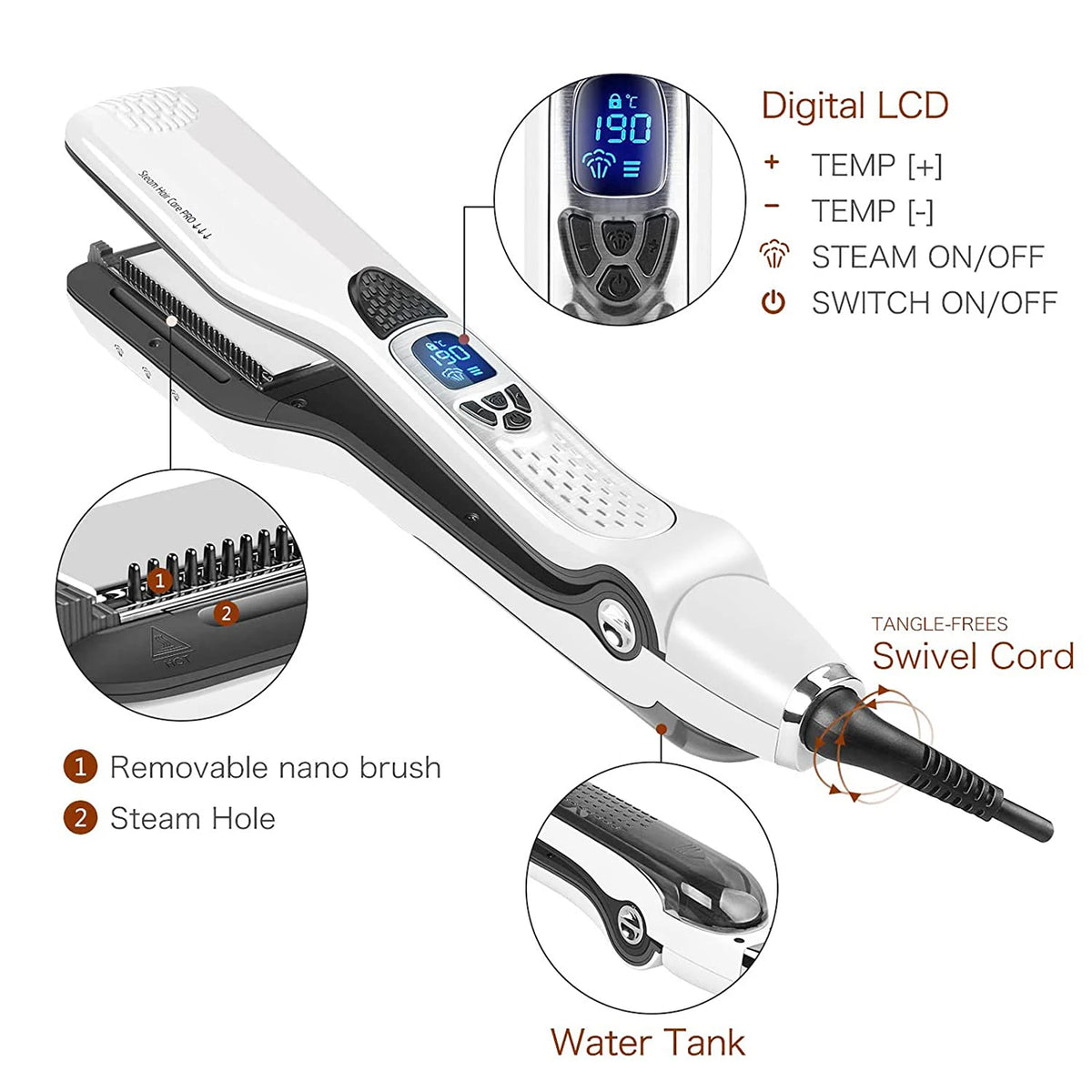 Tappeto a vapore elettrico piastratura professionale ceramica capelli larghi arricciatura piatti di ferro piastra per capelli lcd visualizzazione pettine calda raddrizzamento