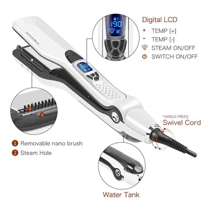 Tappeto a vapore elettrico piastratura professionale ceramica capelli larghi arricciatura piatti di ferro piastra per capelli lcd visualizzazione pettine calda raddrizzamento