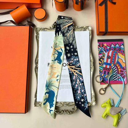 100% silk gift box Silk H home silk small scarf headband packaging decoration Long  scarf headband cylinder  gift box