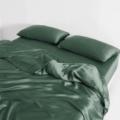 Lanlika Luxury Pure 100% litière de soie Ensemble d'été Green Plat thewpas d'oreiller Double Queen King Quilt Cover Litt Feet ajusté