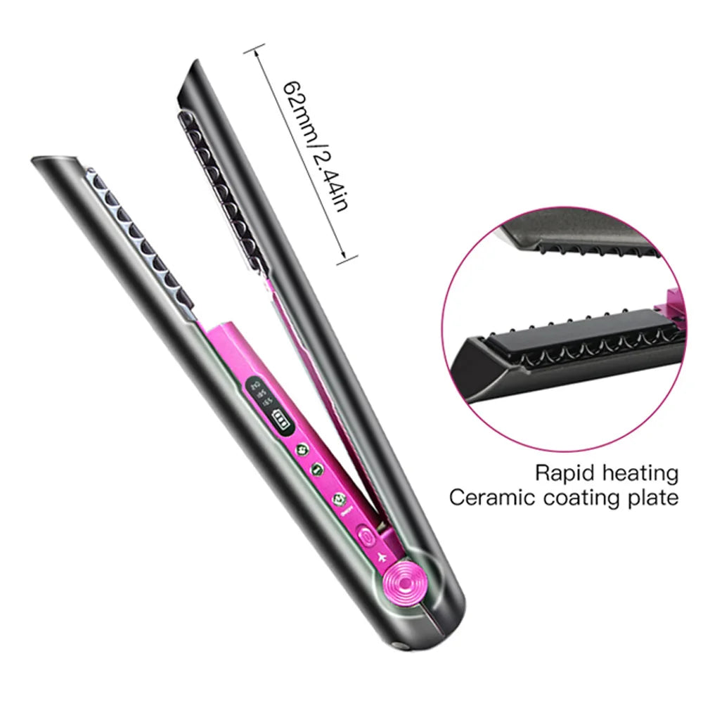 Letraz de cabello inalámbrico mini plano plano usb usb recargable cabello enderezado herramientas de peinado de hierro rizado rizado de cabello inalámbrico