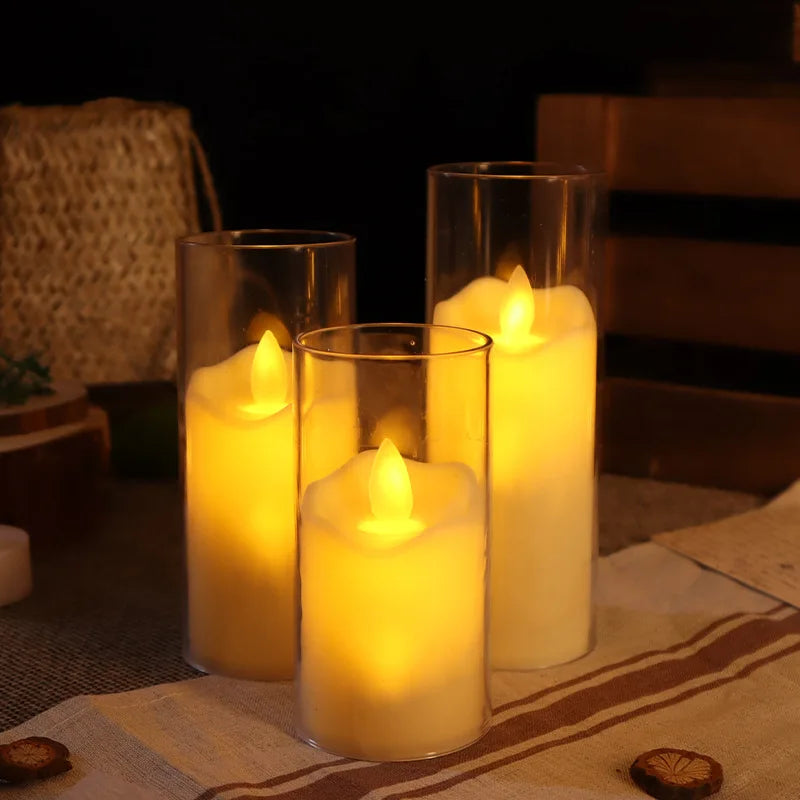 6pcs LED Velas elétricas sem chamas Lâmpada de acrílico Bateria de vidro trêmulo