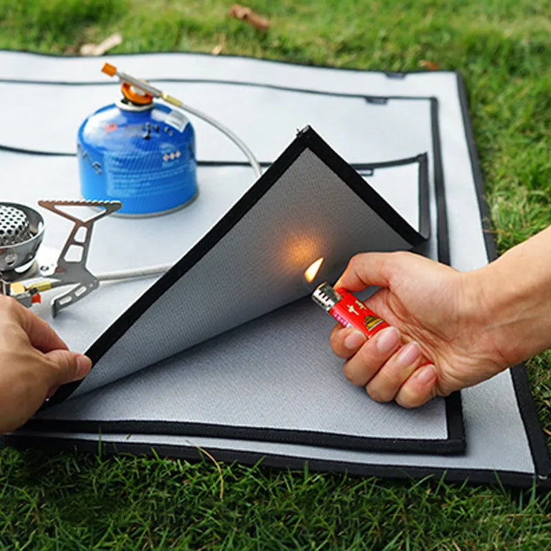 Camping brannsikkert grill matte klede flamme retardant varmeisolasjon pad ildpit ember matte teppe for utendørs piknik grillmat