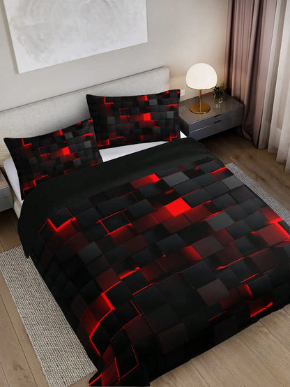 Set di coperture trapunte a griglia rossa in stile tecnologico tra cui 1 copertura del trapunta e 2 federe adatte per l'uso domestico e dormitorio