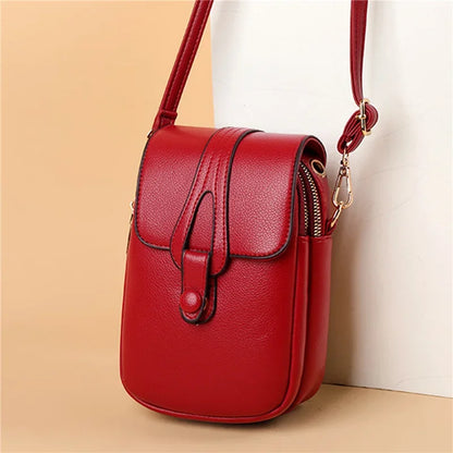 Eenvoudig design pu lederen crossbody schoudertassen voor dames voorjaar retro merkhandtassen en portemonnees dames mobiele telefoon sac