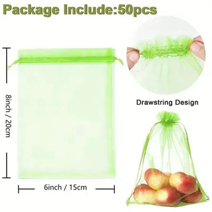 50PCS Pakiet Mouth Organza Gardstring Garden Ptak Proczuj Net Fruit Ochrony Bag Ochrony Torba Rosnące o owocach