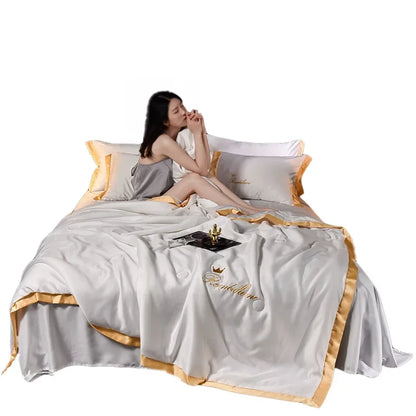 JuwenSilk بسيط النمط الأوروبي الحرير الجليد الصيف لحاف رائع غرفة نوم قيلولة مكيف الهواء مفرش مبطن S