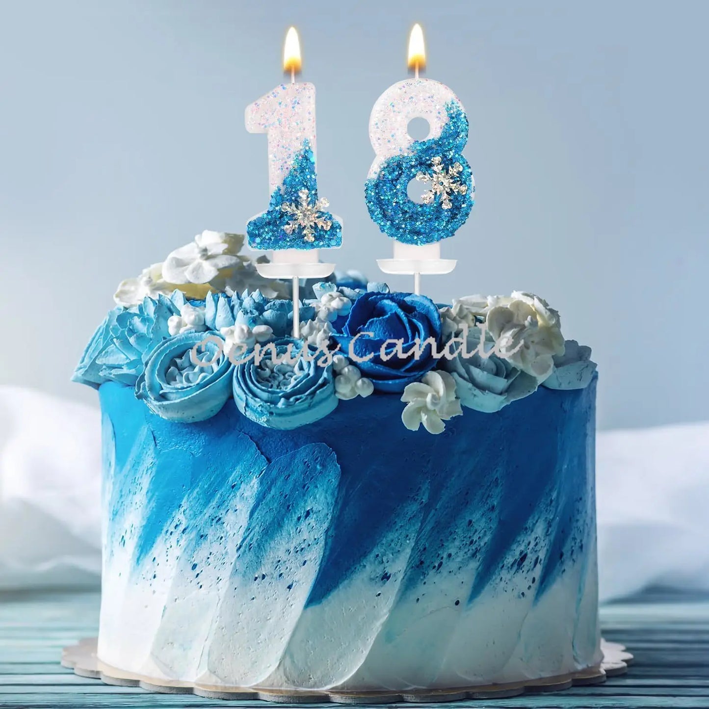 Vianočné bezplatné narodeniny mrazené sviečky na koláče 0-9 Number princezná torta Sviečka Decor Decor Snowflake Blue Sviečka stojany