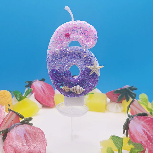 Ocean Mermaid Cake Decoratie digitale vorm kaarsen roze paarse decoratieve kaarsen meisjes verjaardagsfeestje cake decoratie topper