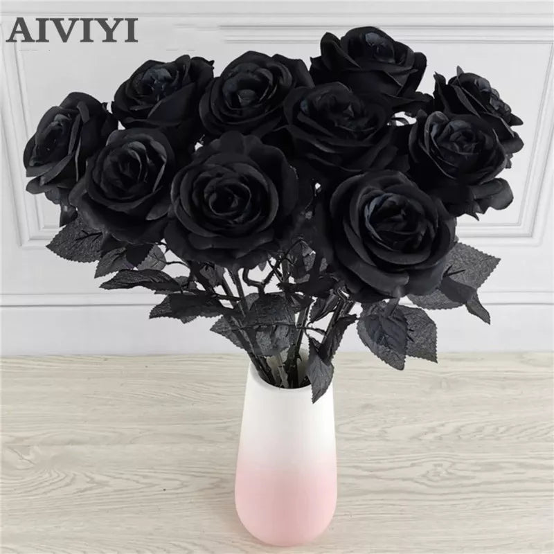 5pcs 8-9 cm de seda rosa preta rosa artificial cabeçalho de cabeça de casa de estar caseiro decoração de chritmas decoração de ano novo
