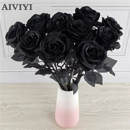 5pcs 8-9 cm de seda rosa preta rosa artificial cabeçalho de cabeça de casa de estar caseiro decoração de chritmas decoração de ano novo
