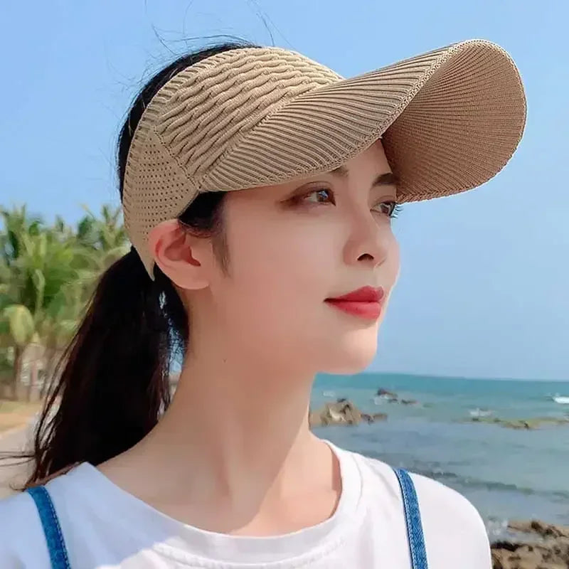 Neue Modefalten Design Frauen leerer Top -Hut -Sommer -Solid Farbe große Schwach Sonnencreme -Hüte Outdoor Elastic Stoff Sport Sun Caps