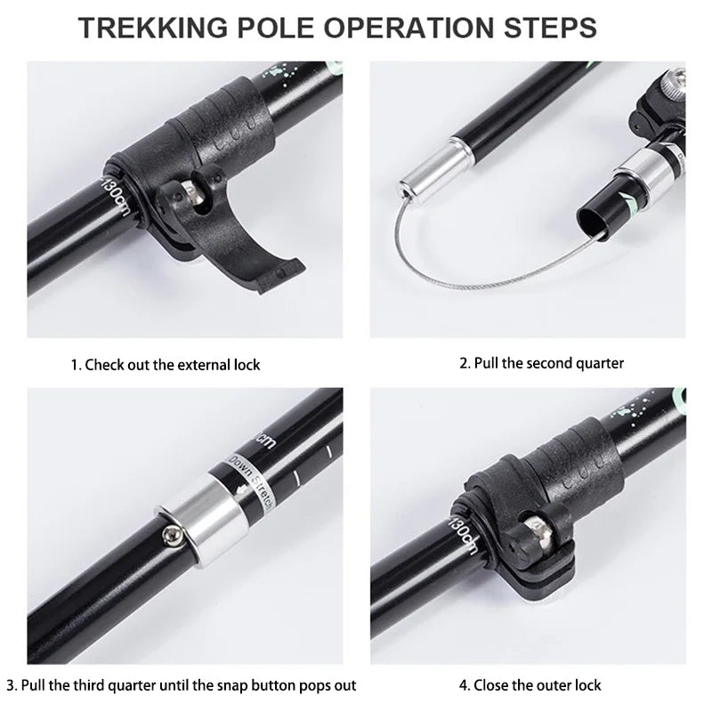 Trekking Stick 5-sektion Teleskopisk foldning Trekking Poles Udendørs camping Ultralette bærbare sammenfoldelige vandrende vandrestok