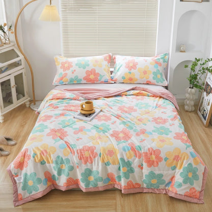 【Quilt de verão】 Lavado de manta de algodão macio de algodão-ar-condicionado Uso Flora Print Twin/Full/Queen/King 150*200/180*220/200*230