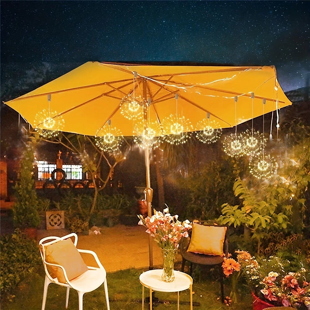 Suspenderet Solar Firework Light 360/480 LED Star Burst Light Udendørs Vandtæt 8mode EAVE Have Træ Juledekorativt lys