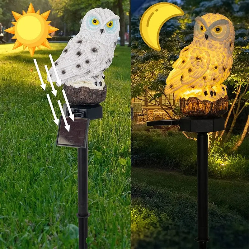Solar Owl Garden Light Outdoor LED græsplænelampe til havedekoration Vandtæt julelys Udendørs sollampepost