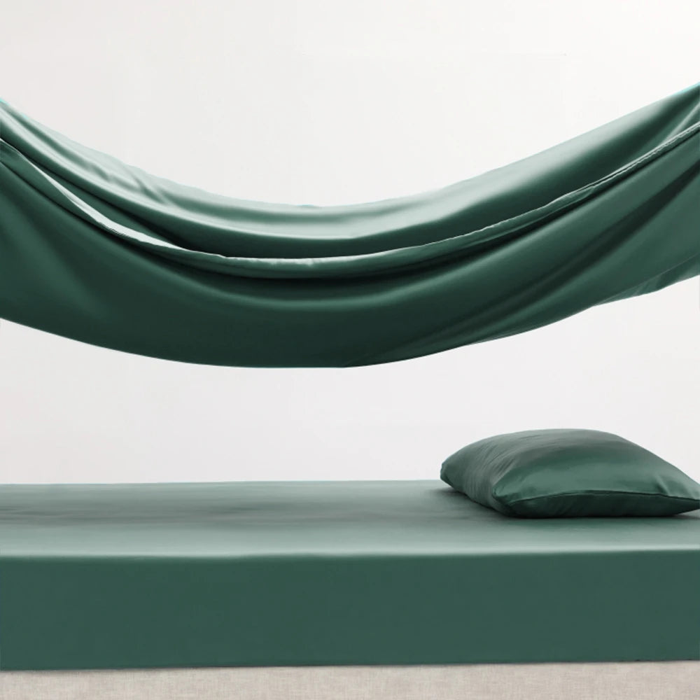 Lanlika Luxury Pure 100% litière de soie Ensemble d'été Green Plat thewpas d'oreiller Double Queen King Quilt Cover Litt Feet ajusté