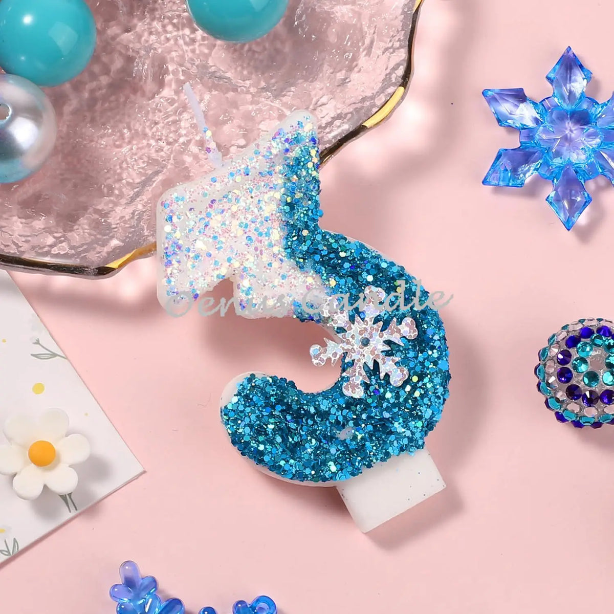 Vianočné bezplatné narodeniny mrazené sviečky na koláče 0-9 Number princezná torta Sviečka Decor Decor Snowflake Blue Sviečka stojany