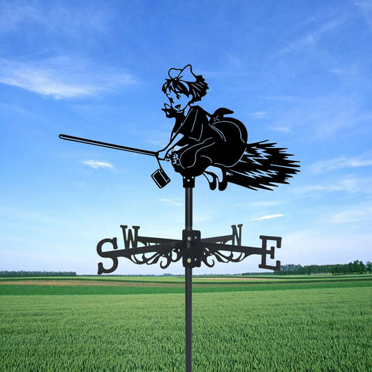 Magic Weathervane Silhouette Art Black Metal Girl Wind Sannes ao ar livre Decorações Jardim para Raciamento de Yard Roof