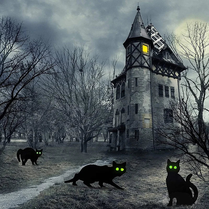 3pcs simulering sort kattedekoration tegn Halloween tema kort udendørs have yard indretning rekvisitter