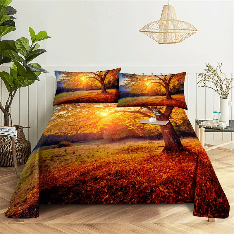 Smukke blomster mønster sengetøj ark hjem digital udskrivning polyester seng fladt ark med pillowcase print seng ark
