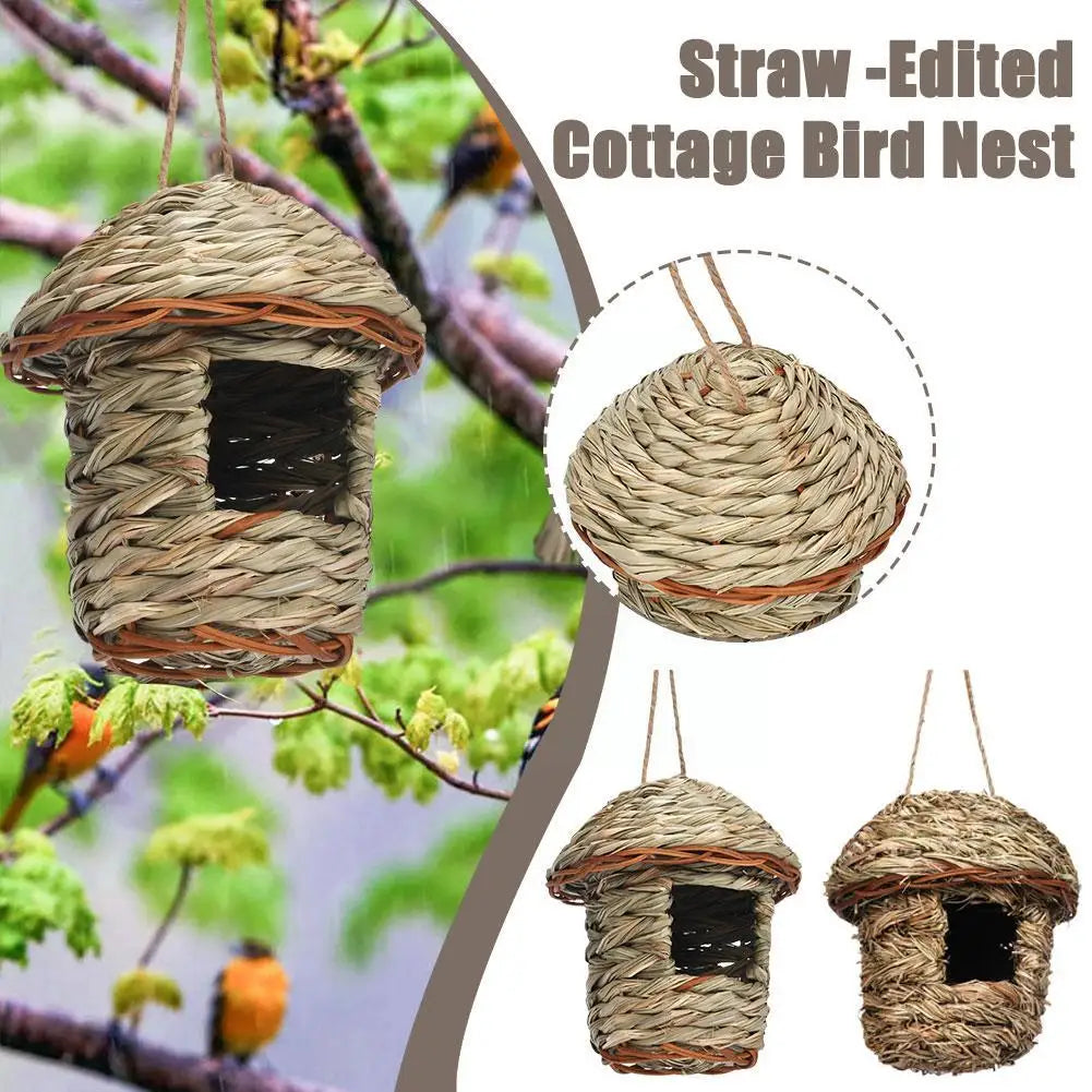 Hængende kolibri Fugl House Bird's Nest in Straw Garden Nest Woven House Hut Straw Bird House House Handwoven H5G8