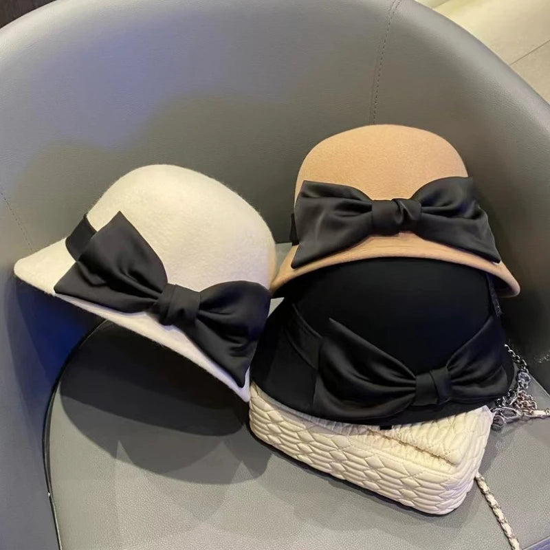Hepburn Style Silk Hark Hark Hat për Gratë Vjeshtë-Drita Lesh Australiane Felt Hat Hat Delikat dhe Elegante Fisherman