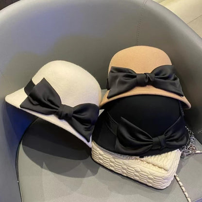 Hepburn Style Silk Hark Hark Hat për Gratë Vjeshtë-Drita Lesh Australiane Felt Hat Hat Delikat dhe Elegante Fisherman