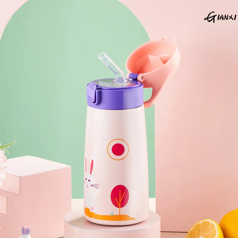 GIANXI Kids Stainless Steel Straw Thermos Mug With Case Cartoon Leak-Proof Vacuum Flask Children Thermal Water Bottle Thermocup