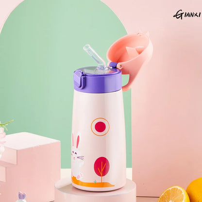 GIANXI Kids Stainless Steel Straw Thermos Mug With Case Cartoon Leak-Proof Vacuum Flask Children Thermal Water Bottle Thermocup