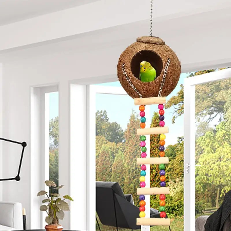 Kokose Hide Bird Nest Bird House z drabiną wspinaczkową naturalną kryjówkę na papugę papugi papugi uparki gołębi