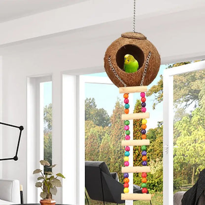 Kokose Hide Bird Nest Bird House z drabiną wspinaczkową naturalną kryjówkę na papugę papugi papugi uparki gołębi