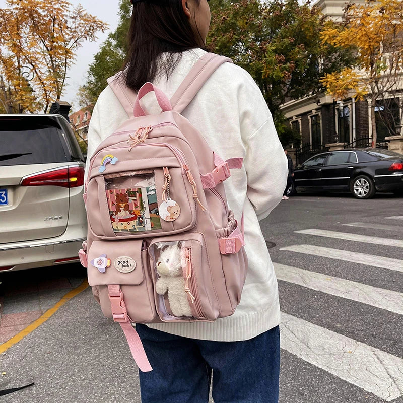 Roztomilé ženy batohy vodotesné viacerých vreckových nylonových batohov pre študentky pre dievčatá Kawaii Laptop Book Pack Mochilas