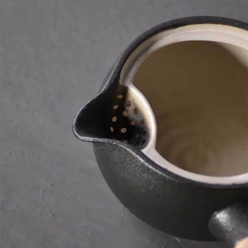 black crockery ceramic kyusu teapot chinese tea pot drinkware 500ml