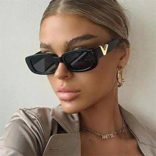 Retro rektangel solbriller kvinner merkevaredesigner vintage små rammer solbriller damer klassisk svart firkant oculos de sol