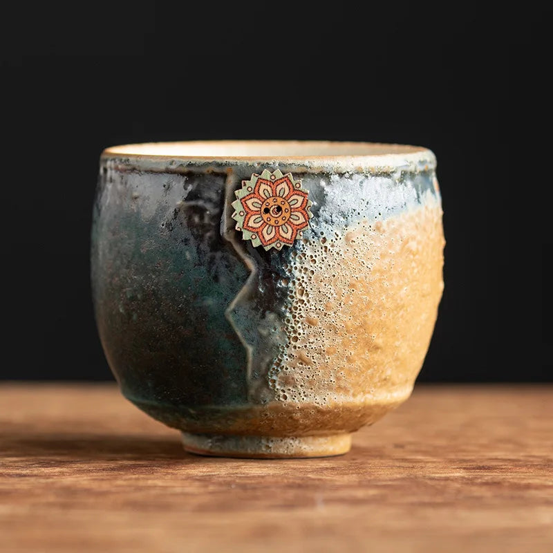 Vintage Handmade Crinkle Flower Coffee Cup for Espresso with Ceramic Material and Unique Design