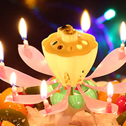 Bougie musicale double fleur fleurs gâteau d'anniversaire plate électronique rotatif