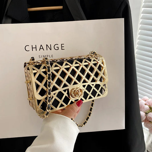 Metall liten bag ny mote hul ut personlig kveldsves damer crossbody metal pose skulderveske kosmetisk veske