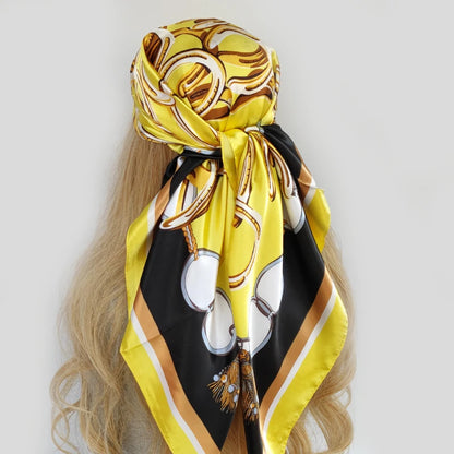 90*90 cm hårskjerf Kvinner Motedesigner vakre blomster foulard myk sateng sjal kerchief square silke skjerf