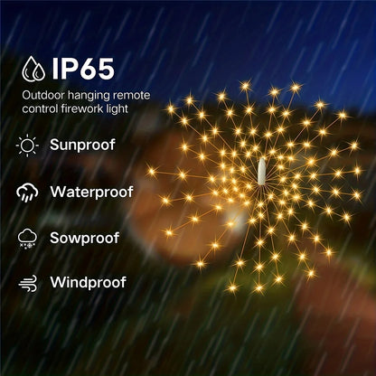 Suspenderet Solar Firework Light 360/480 LED Star Burst Light Udendørs Vandtæt 8mode EAVE Have Træ Juledekorativt lys