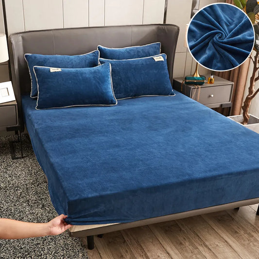 Wosrat Warm Velvet Elastic Fitted Sheet Madrass Cover Winter Bedspreads 2 People Luxury Double Bed Sengark King Size 160/200