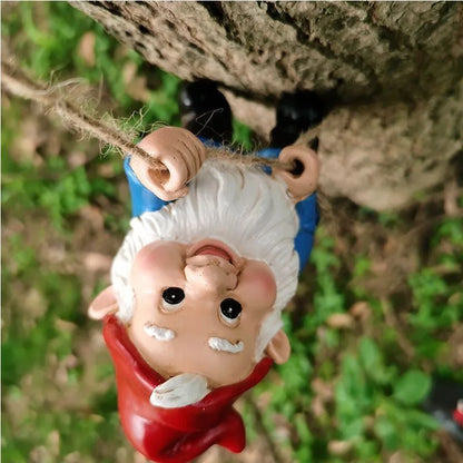 Resina escalada escultura de gnome barba branca anão anão estátua estátua pátio paisagem estatuetas decoração de árvore de jardim pingente de elfo elfo