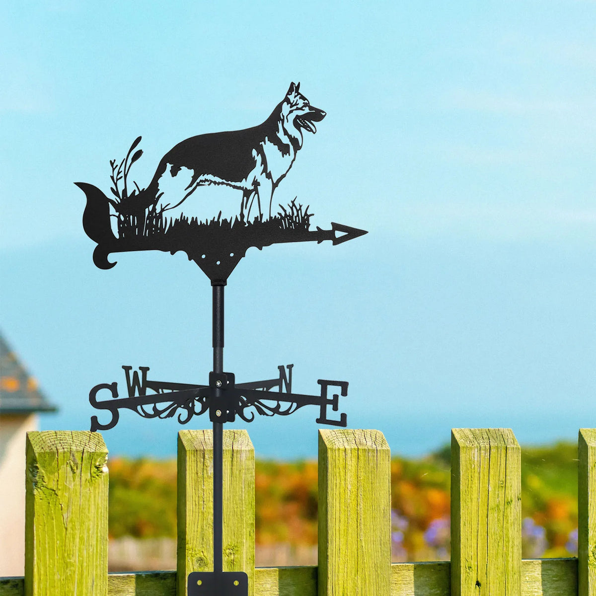 Nytt metalldyr tysk hyrdevær Vane Standing Decor Roof Weathervane Garden Yard Dekorasjon for skur hjem Gence Post