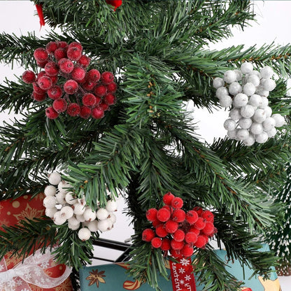 100/20 stk kunstig Holly Berries Mini Simulation Cherry Stamen Frosted Double Head Fake Berry Wedding Christmas Party Decor
