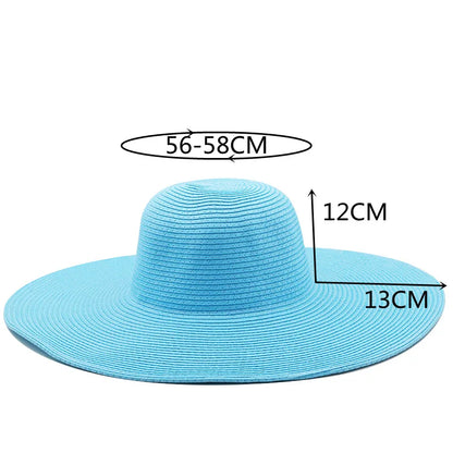 Ny stil Fast farve bred brim sommer sunshade panama stråhatte til kvinder udendørs afslappet luksus stråhætter sandstrand hatte