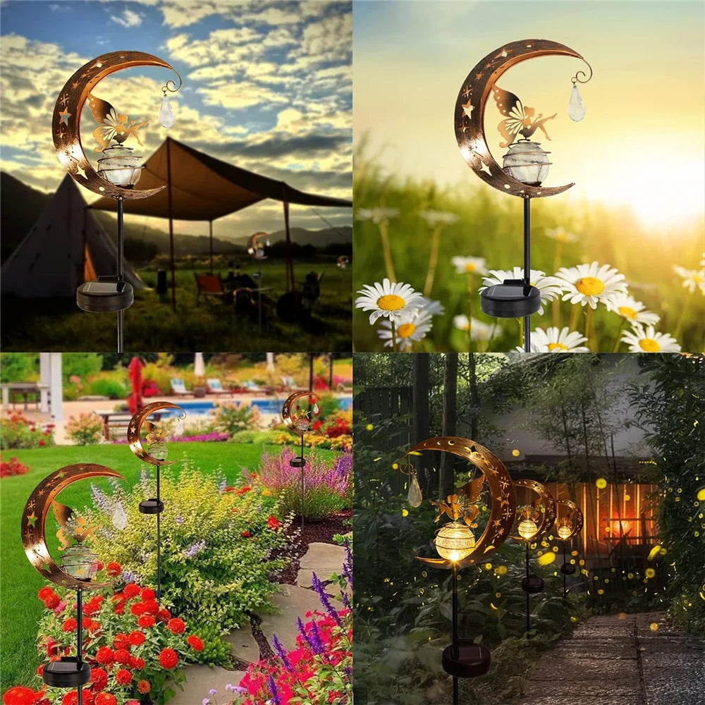 Jardim solar luz externa decorativa lua de fada vidro globo anjo decoração lâmpada solar à prova d'água para pátio de gramado de vias pátio