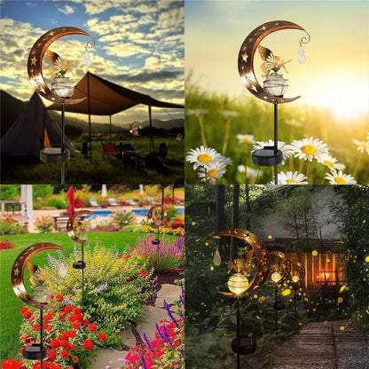 Jardim solar luz externa decorativa lua de fada vidro globo anjo decoração lâmpada solar à prova d'água para pátio de gramado de vias pátio