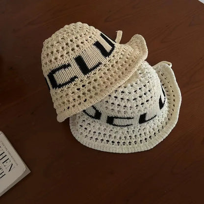 2024 New Korean Ins Retro Letter Straw Hat Spring and Summer Vacation Sunshade Foldable Tether Simple Sun Cap for Women‘s